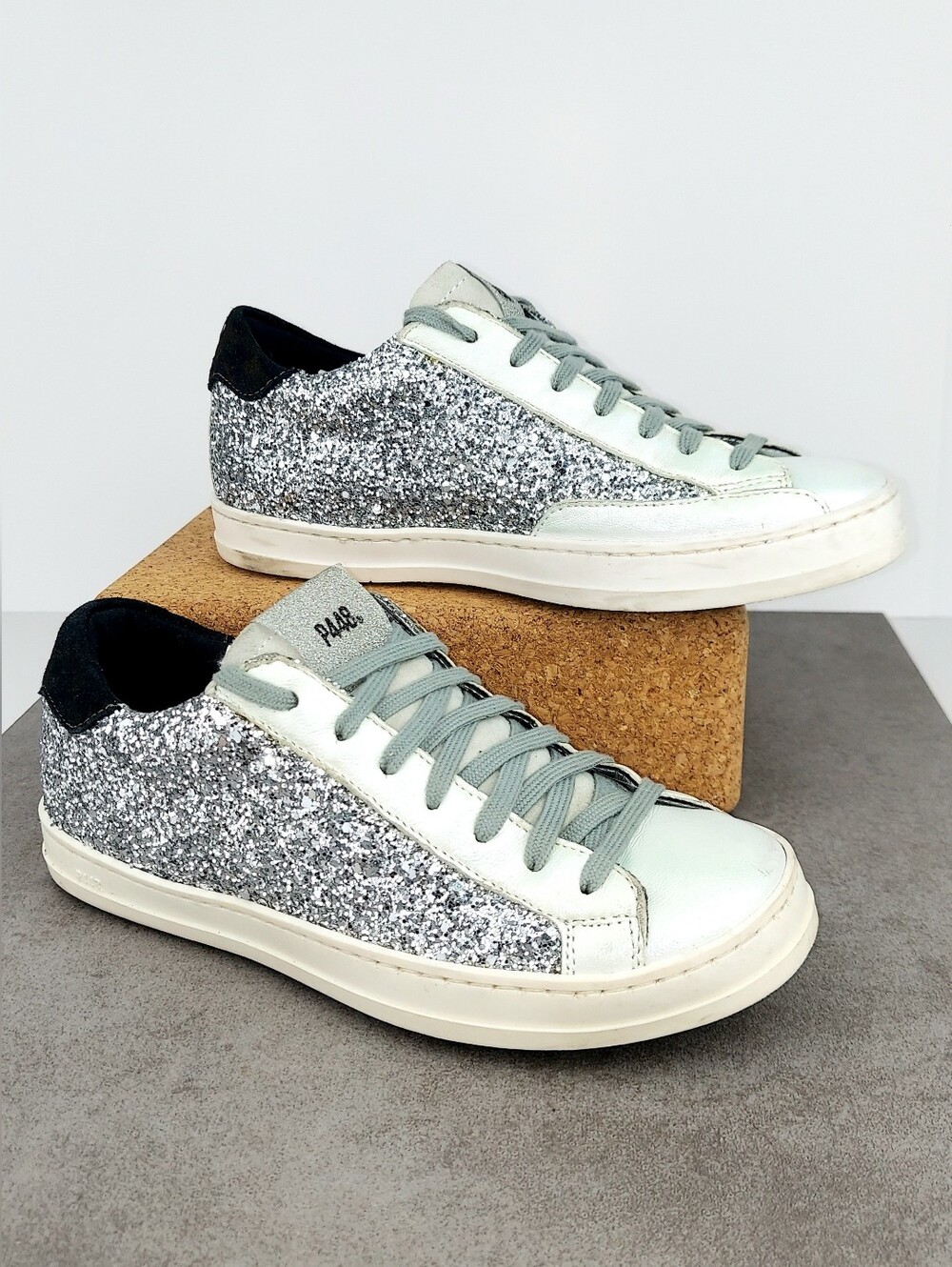 P448 John Ginevra White Silver Glitter Sneakers 36 - Picture 2 of 15